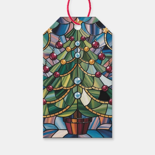 Étiquettes-cadeau Tiffany-Style Stained Glass Christmas Tree (Devant)