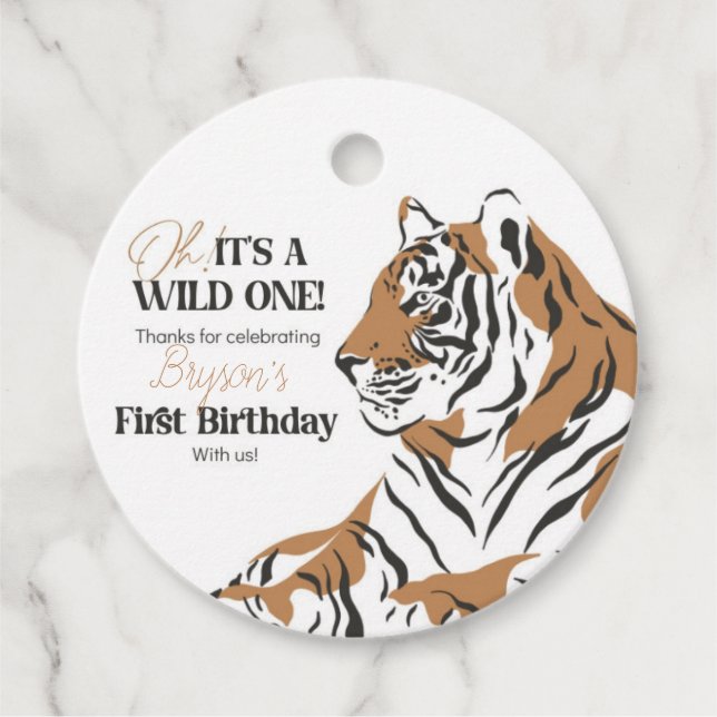 Étiquettes Cadeau tiger premier anniversaire faveurs tag (Devant)