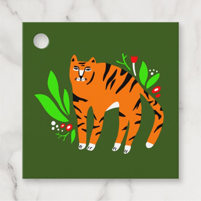 Étiquettes Cadeau Tigre à flowers (Devant)