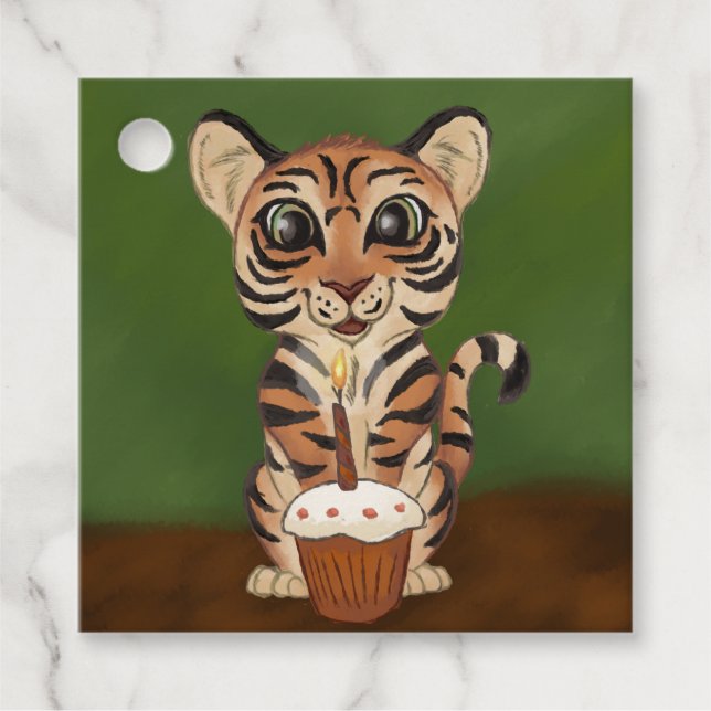 Étiquettes Cadeau Tigre d'anniversaire (Devant)