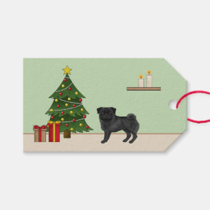 Étiquettes-cadeau Tigre de Bouledogue Noir Mignon Chien de Dessin An