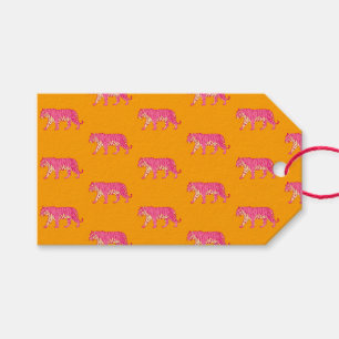 Étiquettes-cadeau Tigre rose chaud sur Motif orange gras