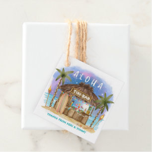 Étiquettes Cadeau Tiki Beach Bar Tropical Surf & Sea Merci