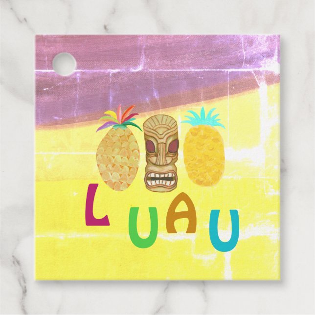 Étiquettes Cadeau Tiki d'été Luau Ananas (Devant)