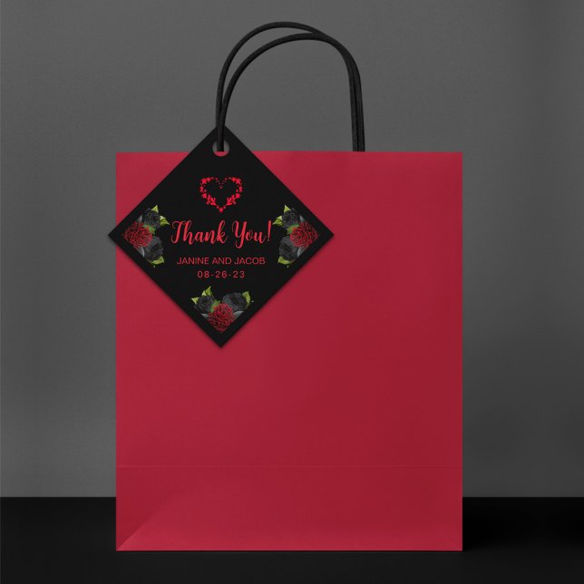 Étiquettes Cadeau Til Death Do Us Part Gothique Rose Noire et Rouge (Créateur téléchargé)
