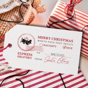 Étiquettes-cadeau Timbre d'avion de Noël drôle de Père Noël personna