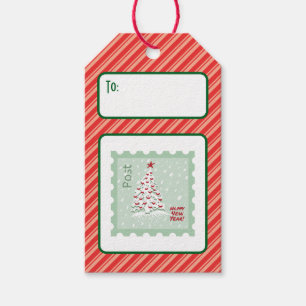 Étiquettes-cadeau Timbre en papier rétro personnalisé Noël arbres en