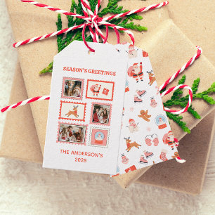 Étiquettes-cadeau Timbre Fête 3 Collage de Photos Noël