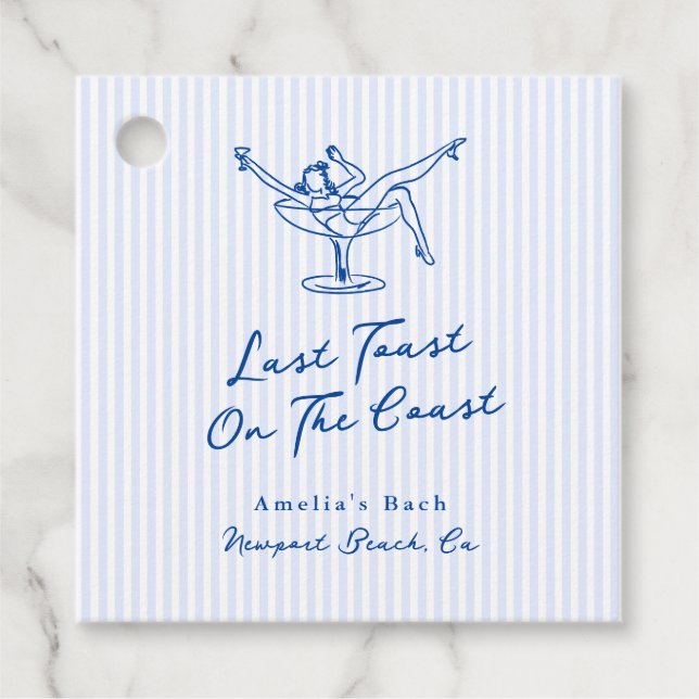 Étiquettes Cadeau Toast Dernier bleu à main blanche tiré sur la côte (Devant)