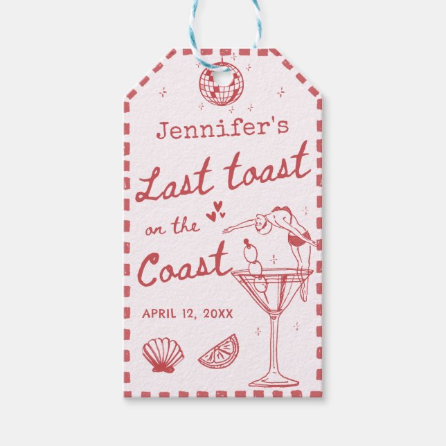 Étiquettes-cadeau Toast Dernier Rose Sur La Bachelorette Côtière (Devant)