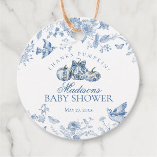 Étiquettes Cadeau Toile Bleu Citrouille Baby shower d'automne frança