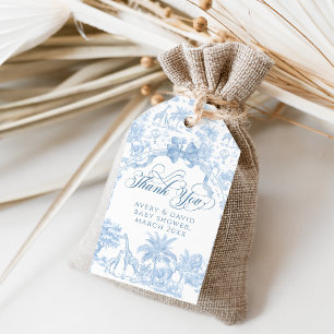 Étiquettes-cadeau TOILE Bleu Safari animal bébé garçon douche