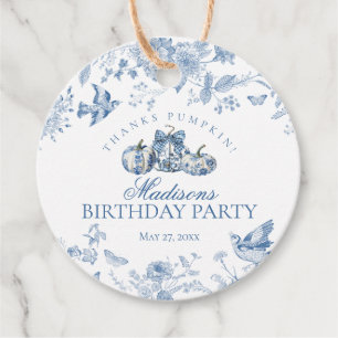 Étiquettes Cadeau Toile Bleue Citrouille Français Automne Anniversai