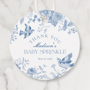 Étiquettes Cadeau Toile Bleue De Jouy Floral Baby Sprinkle Favoriser