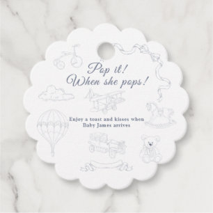 Étiquettes Cadeau Toile de Jouy Baby Shower Pop it