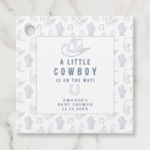 Étiquettes Cadeau Toile de Jouy Bleu Cowboy Occidental Baby Shower