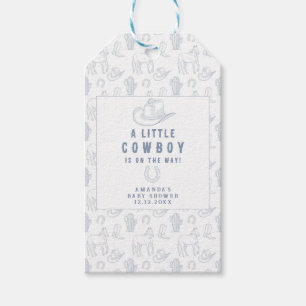 Étiquettes-cadeau Toile de Jouy Bleu Cowboy Western Baby Shower