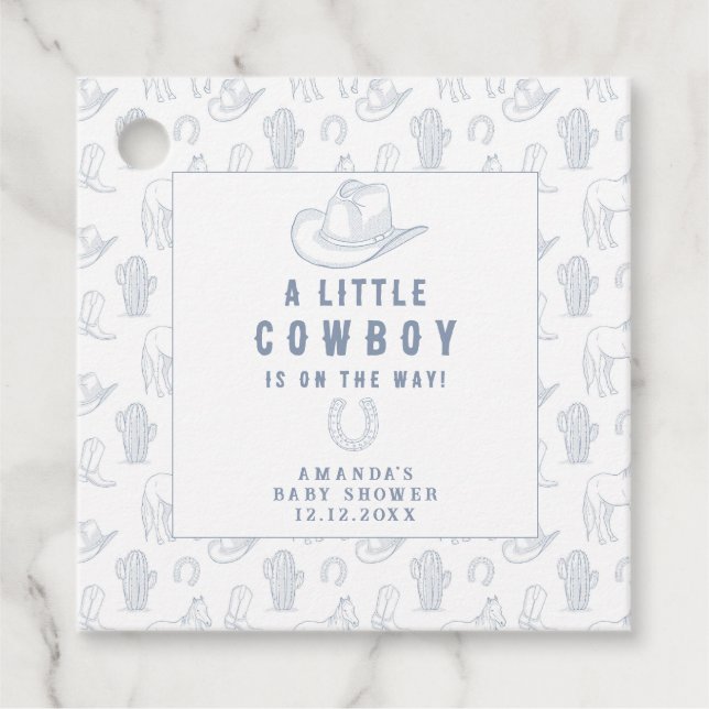 Étiquettes Cadeau Toile de Jouy Blue Cowboy Baby shower occidental (Devant)