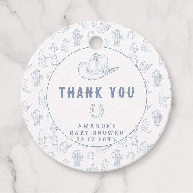 Étiquettes Cadeau Toile de Jouy Blue Cowboy MERCI occidental (Devant)