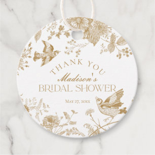 Étiquettes Cadeau Toile De Jouy Fleurie Dorée Cadeau de Mariage