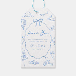 Étiquettes-cadeau Toile De Jouy Garçon Bleu Baby Shower Merci 