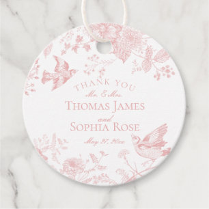 Étiquettes Cadeau Toile de Jouy Rose Vintage Fleurs Mariage