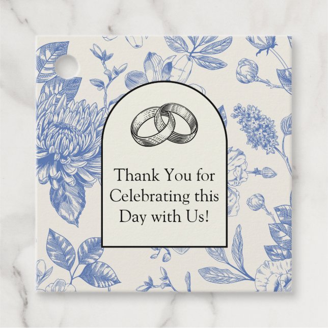 Étiquettes Cadeau Toile Florale Bleu Français Riche Floral (Devant)