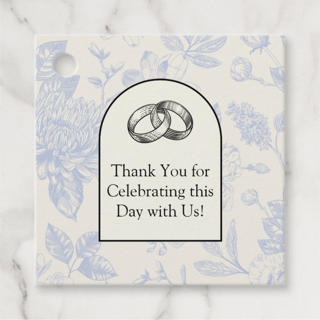 Étiquettes Cadeau Toile florale française bleu riche florale  (Devant)