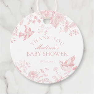 Étiquettes Cadeau Toile Rose De Jouy Baby shower Floral Favoriser