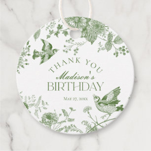 Étiquettes Cadeau Toile Verte De Jouy Vintage Floral Anniversaire