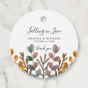 Étiquettes Cadeau Tomber amoureux Aquarelle Feuillage d'automne Merc