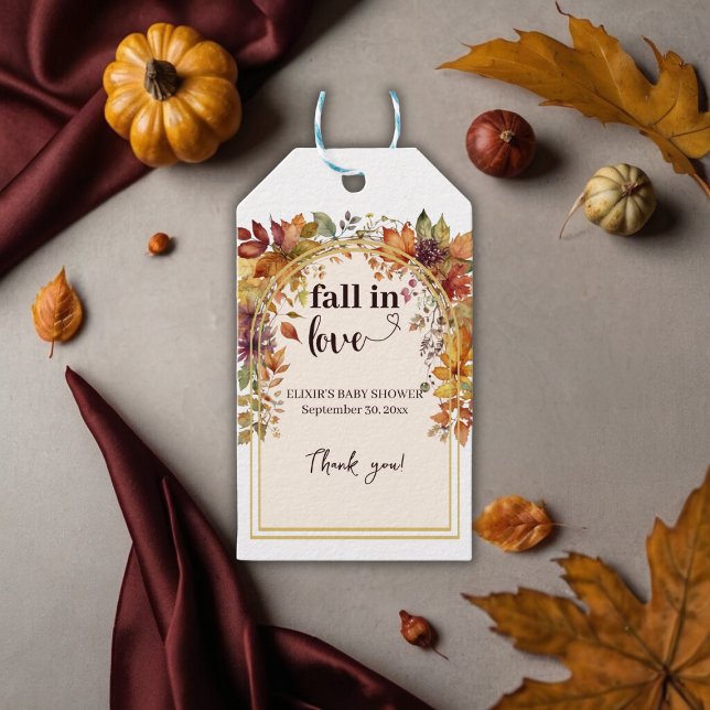 Étiquettes-cadeau Tomber Amoureux Avec Bébé Automne Feuilles Douche (Créateur téléchargé)