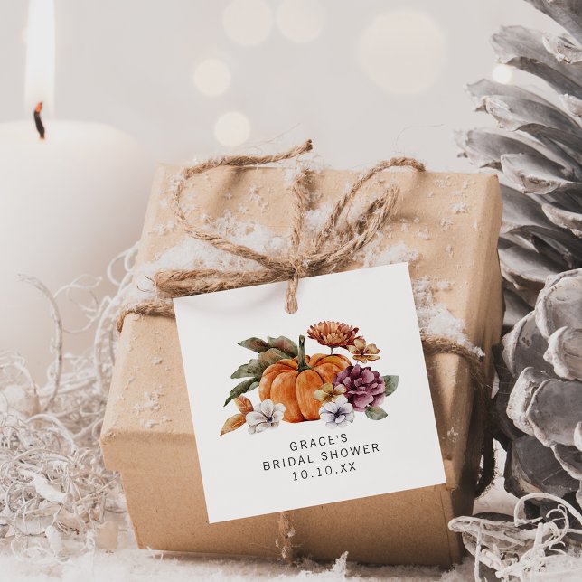 Étiquettes Cadeau Tomber dans la Fête des mariées de l'amour (Fall Burnt Orange Watercolor Floral Botanical Bridal Shower Gift Tag by Painted Paperie)