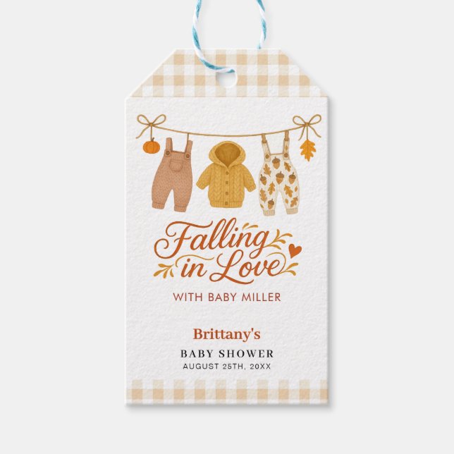 Étiquettes-cadeau Tomber dans l'amour Automne Baby shower Vêtements  (Devant)