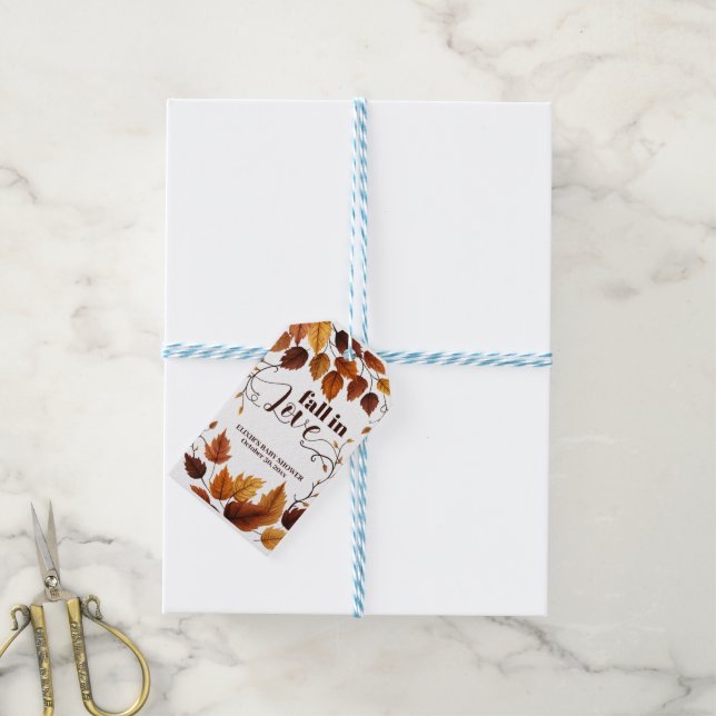 Étiquettes-cadeau Tomber dans l'amour avec l'automne Feuilles Baby s (Avec de laficelle)