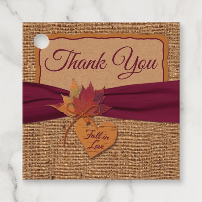 Étiquettes Cadeau Tomber dans l'amour, Feuilles d'automne, Favoris d (Devant)