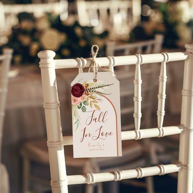 Étiquettes-cadeau Tombez amoureux Bohème Rust Arche Pampas Floral Ma (Créateur téléchargé)