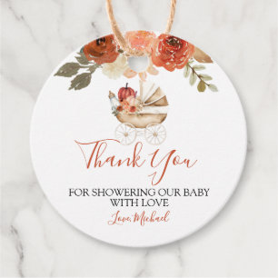Étiquettes Cadeau Tombez Amoureux Chariot de Citrouille Floral Baby
