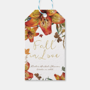 Étiquettes-cadeau Tombez amoureux des lys et feuilles orange floraux