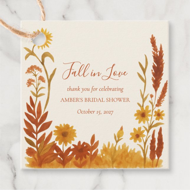 Étiquettes Cadeau "Tombez amoureux" Fleurs aquarelles pour douche de (Devant)