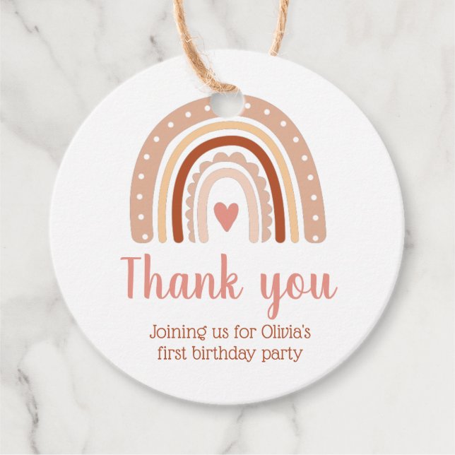 Étiquettes Cadeau Tone Boho arc-en-ciel Anniversaire Merci de fête (Devant)