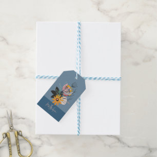 Étiquettes-cadeau Tons terre Bouquet de fleurs abstraites, monogramm
