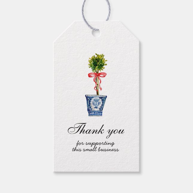 Étiquettes-cadeau Topiary avec arc rouge Joyeuses Fêtes (Devant)