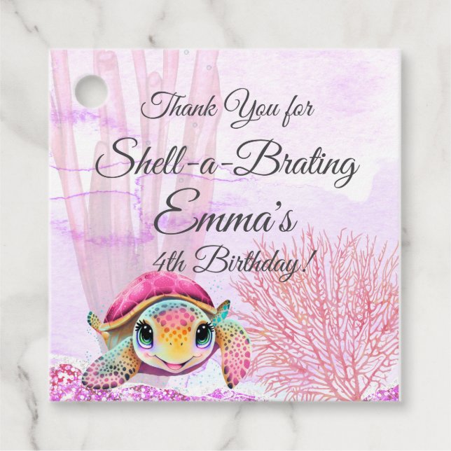 Étiquettes Cadeau Tortue 4e anniversaire, sous la mer (Devant)