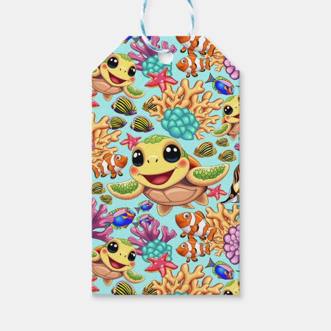 Étiquettes-cadeau Tortue de mer bébé heureuse et mignonne (Devant)