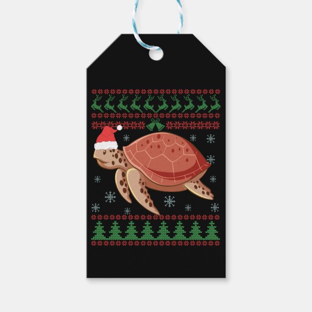 Étiquettes-cadeau Tortue de mer Laid Sweater Reptiles Amateurs (Devant)