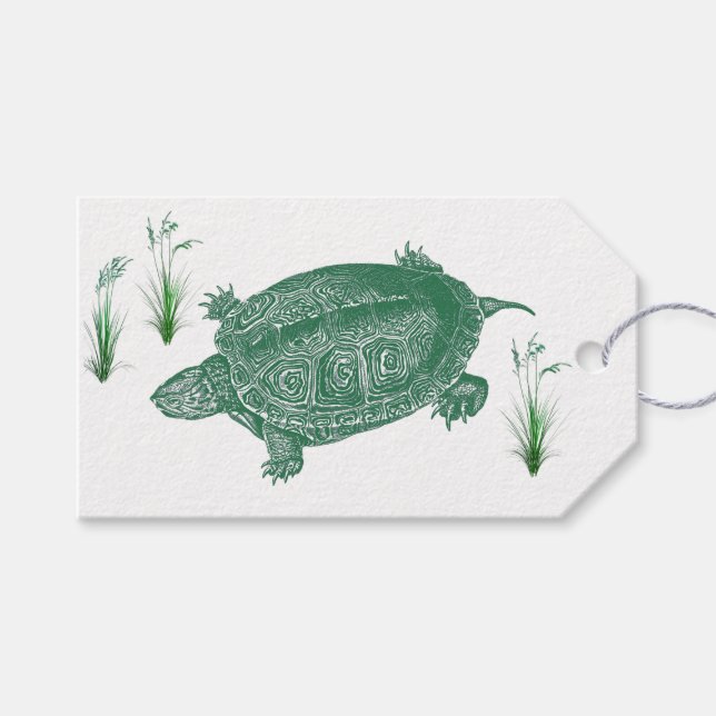 Étiquettes-cadeau Tortue marine verte (Devant (Horizontal))