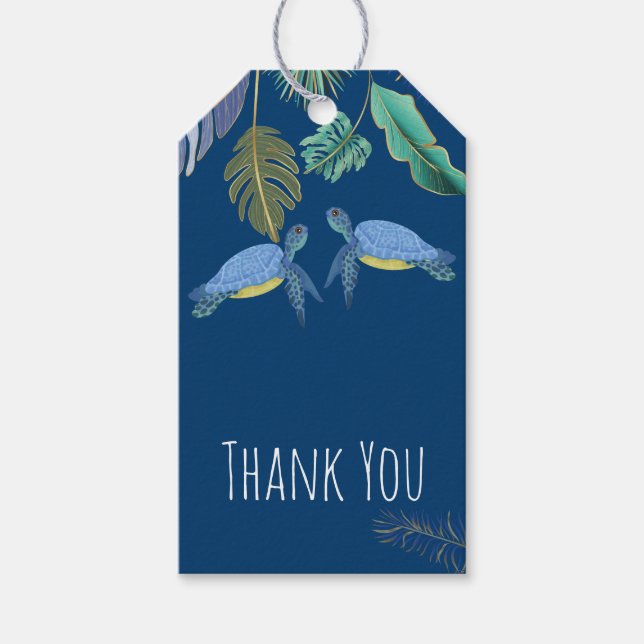 Étiquettes-cadeau Tortues de mer Mariage bleu jaune (Devant)