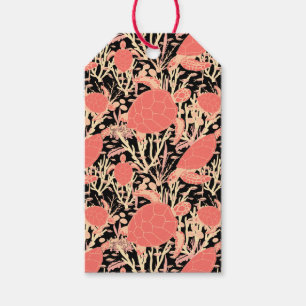 Étiquettes-cadeau Tortues roses de corail sur noir