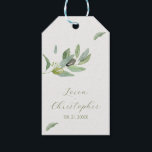 Étiquettes-cadeau Toscane Olivier Feuille Branche Merci<br><div class="desc">Cette élégante branche feuille d'oliviers toscane présente une élégante typographie dorée et verte d'olive. Vous pouvez customiser du texte,  modifier des images et arrière - plan de texture papier.</div>